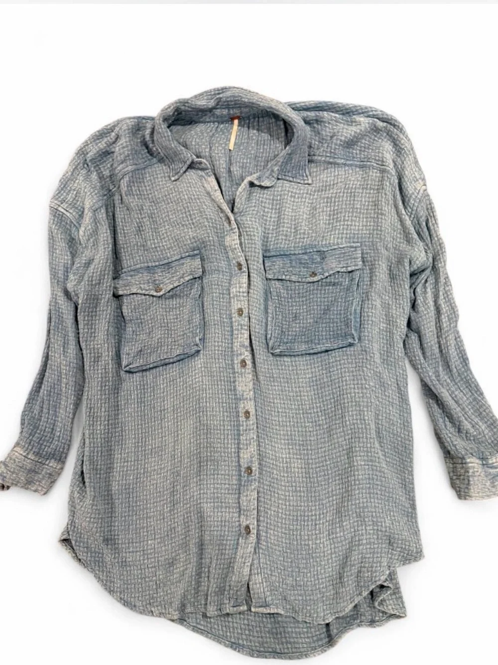 Free People Washed Light Blue Button-Down Shirt